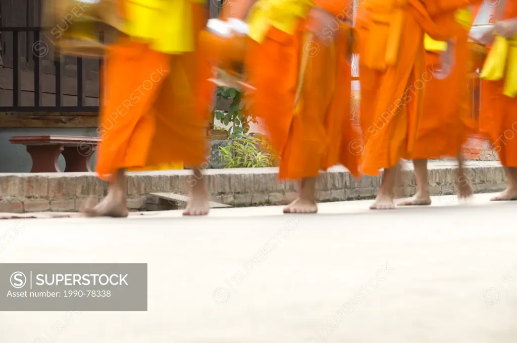 Buddhist monks on an alms march, Luang Probang, Laos