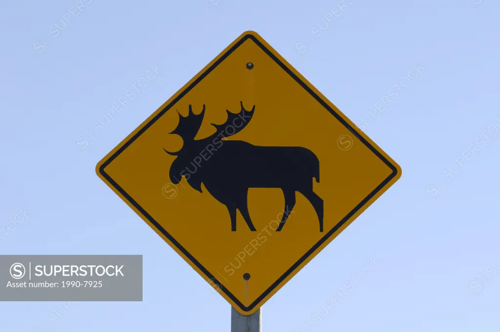 Moose crossing sign along Highway 63 in Northern Alberta, Canada