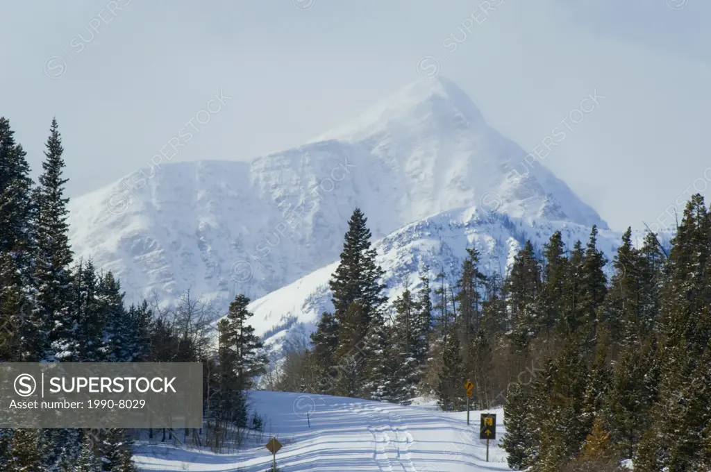 Bellevue Hill with Mount Galwey in background as viewed from Highway 6  Highway 6 leading to the United States border is not plowed in winter since th...