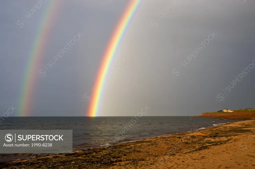 Rainbow over Gulf of St  Lawrence and Campbell´s Cove, Prince Edward Island, Canada