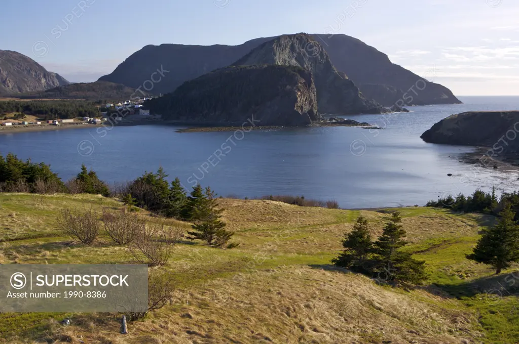 View across Bottle Cove towards the townsite of Little Port at the end of the Humber Arm near Lark Harbour, Newfoundland & Labrador, Canada