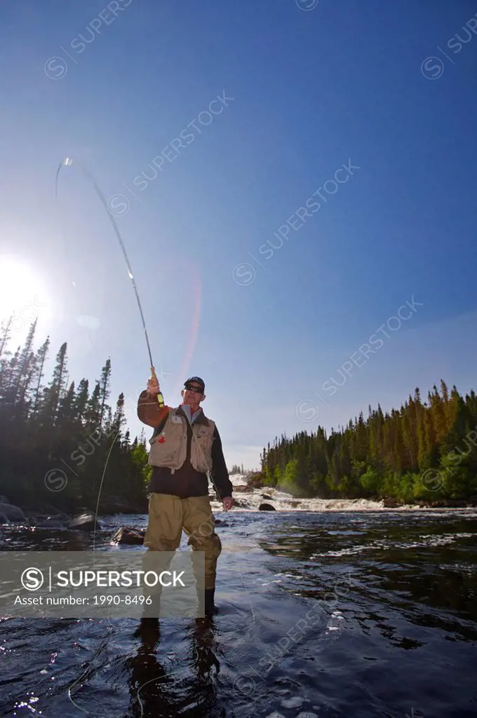 Fisherman Fly Fishing at White Bear River Falls, Rifflin´Hitch Lodge in Southern Labrador, Newfoundland & Labrador, Canada