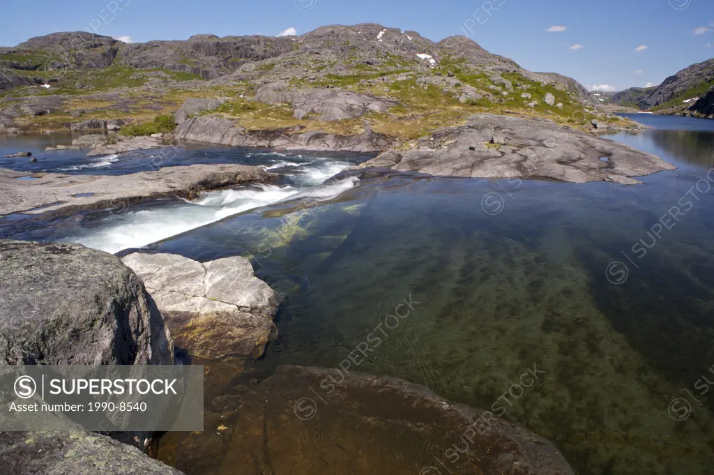 Lake at the top of a waterfall in the Mealy Mountains in Southern Labrador, Newfoundland & Labrador, Canada