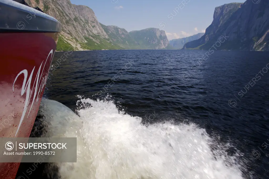 Western Brook Pond seen from a tour boat, Gros Morne National Park, UNESCO World Heritage Site, Viking Trail, Great Northern Peninsula, Newfoundland &...