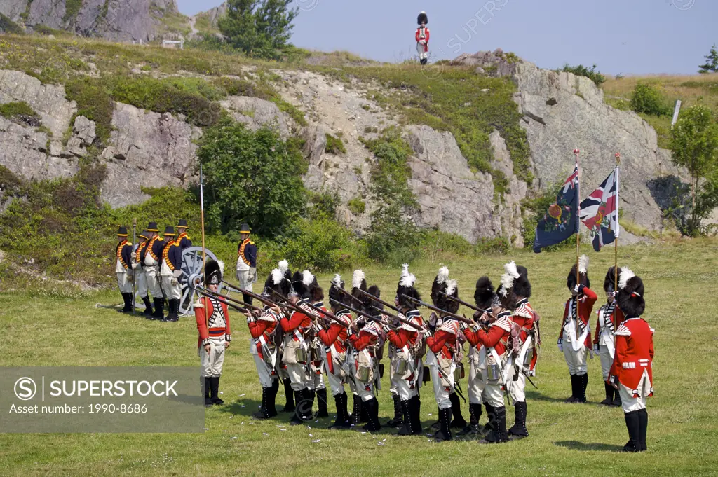 Mock Battle during the Signal Hill Tattoo, Military march and display at Signal Hill National Historic Site in St John´s, St John´s Harbour, St John´s...