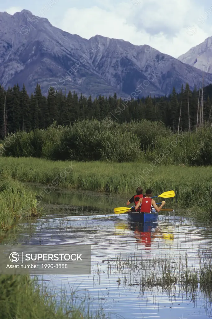 Canoe on Vermillion Lakes, near Banff, Alberta, Canada