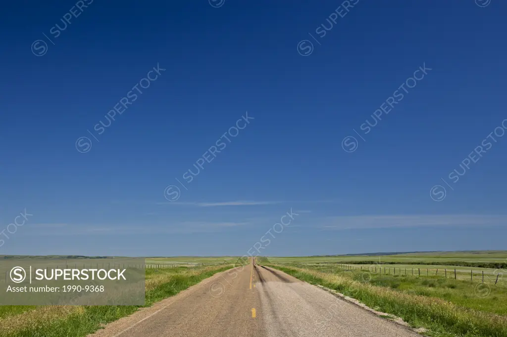 Deserted highway Highway 21 in southern Saskatchewan, Canada.