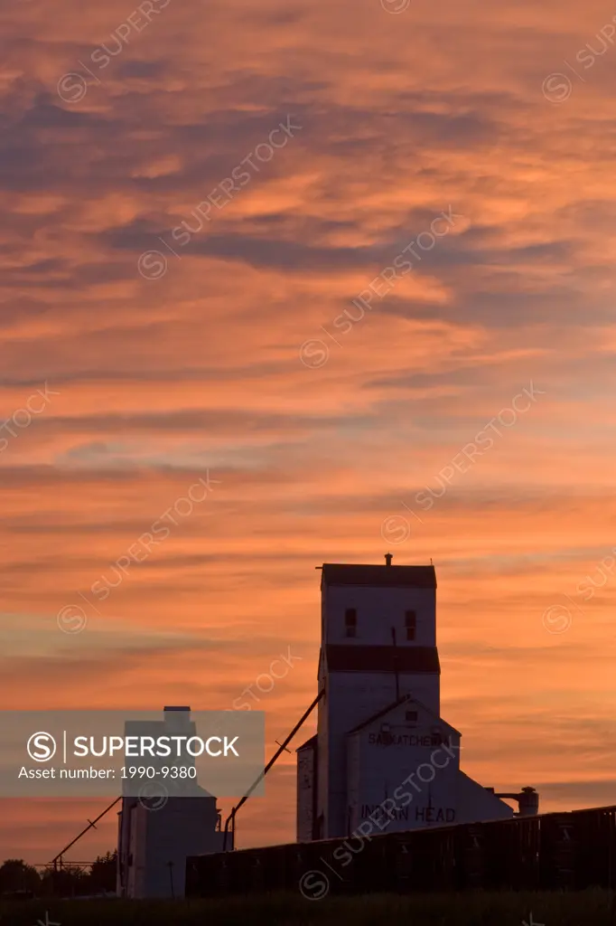 Grain Elevators and sunset at Indian Head, Saskatchewan, Canada