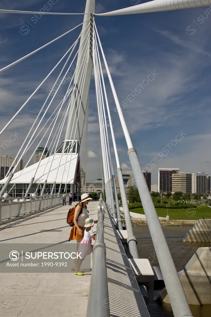 Esplanade Riel Pedestrian Footbridge over Red River, Winnipeg, Manitoba, Canada.