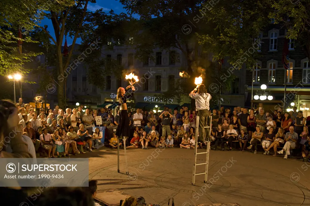 Buskers perform at The Festival of New France in the historic Old Quebec City, Quebec, Canada