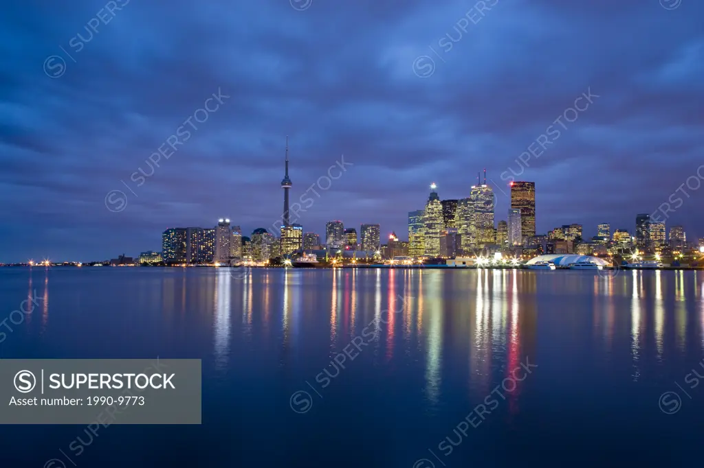 View of Toronto skyline at night from ´The Docks´, Toronto, Ontario, Canada.