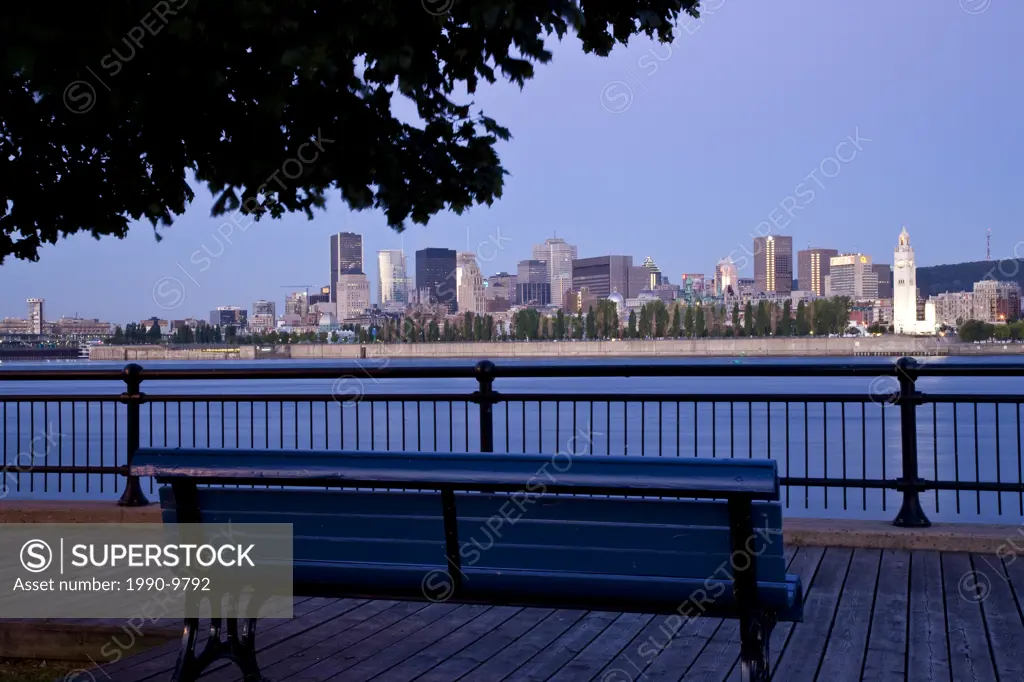 View of Montreal at dawn from Ile Sainte_Helene, Montreal, Quebec, Canada.
