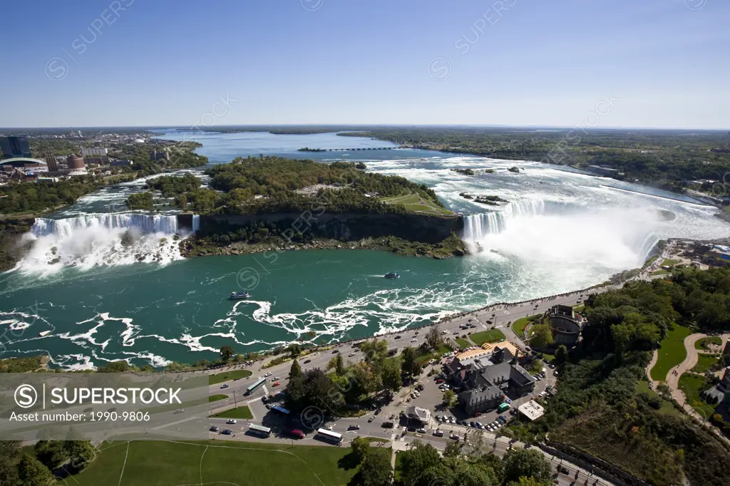 View of Niagara Falls from Skylon Tower, Niagara Falls, Ontario, Canada.