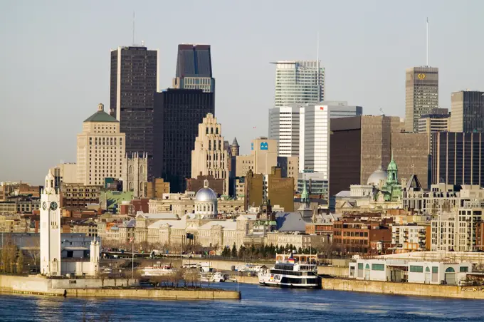 aerial vue of the city skyline with the Saint Lawrence seaway, Montreal, Quebec, Canada
