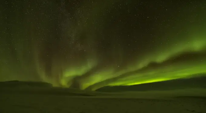 Aurora Borealis or Northern Lights in the northern Yukon.