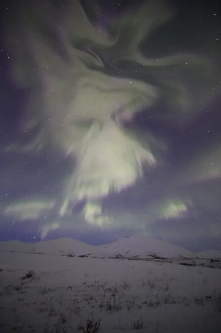 Aurora Borealis or Northern Lights in the northern Yukon.