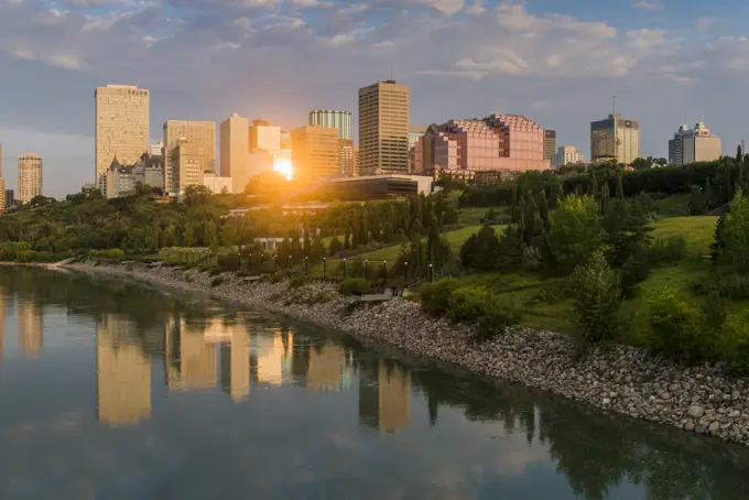 City skyline at sunrise, Edmonton, Alberta, Canada