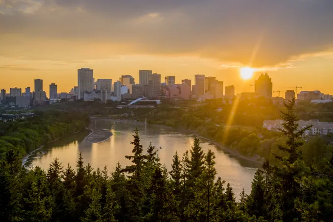 City skyline at sunset, Edmonton, Alberta, Canada