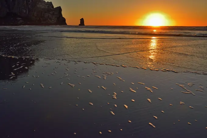 Morro Bay beach at sunset, Morro Bay, California, USA