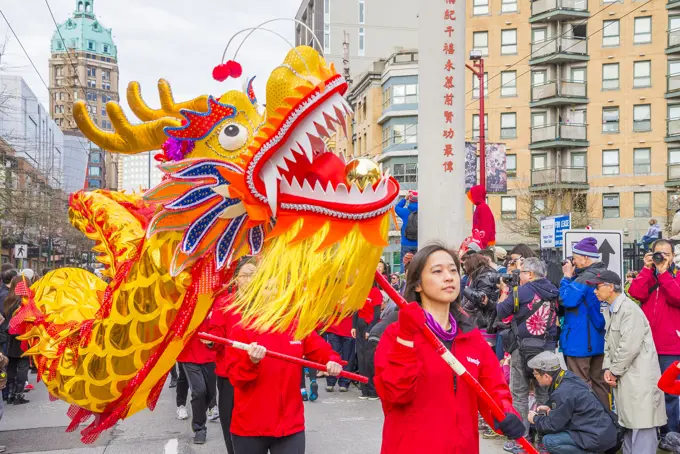 Dragon team, 2015 Chinese New Year Parade, Vancouver, British Columbia, Canada