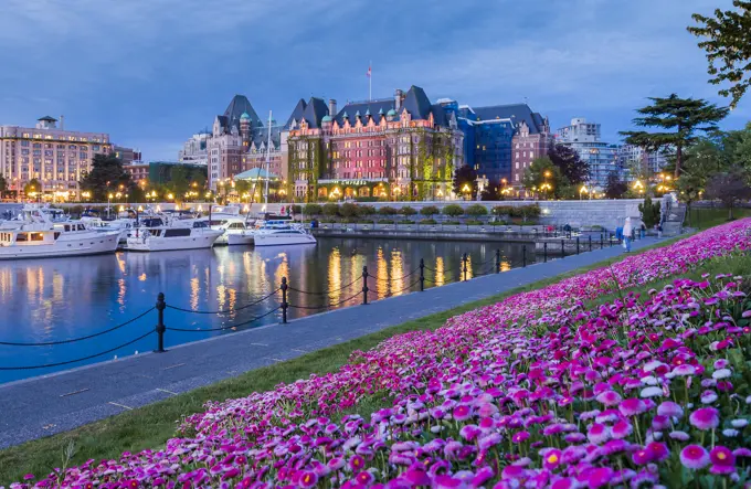 The Empress Hotel and Inner Harbour at night, Victoria, British Columbia, Canada