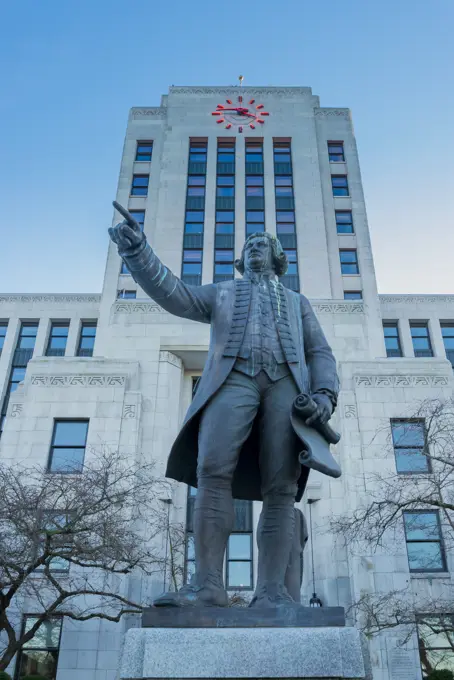 Statue of Captain George Vancouver at Vancouver City Hall, Vancouver, British Columbia, Canada,