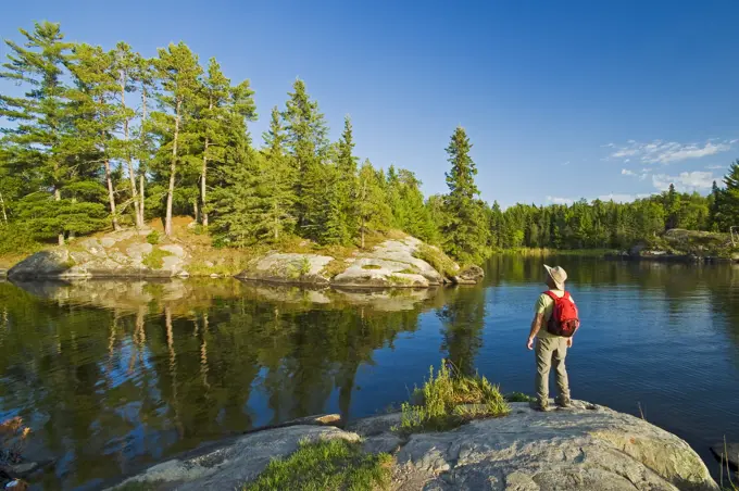 hiker, Lake of the Woods, Northwestern Ontario, Canada