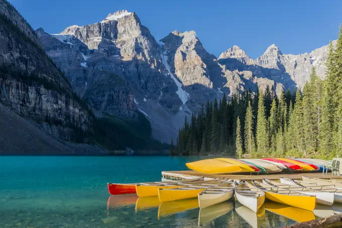 Canoes, Moraine Lake, Banff National Park, Alberta, Canada