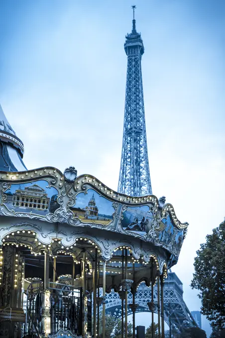 Traditionnal Parisian carousel near Eiffel Tower