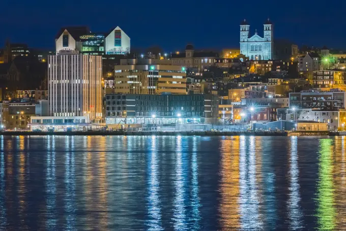the city lights come on in the centuries old city of St. John's, Newfoundland and Labrador
