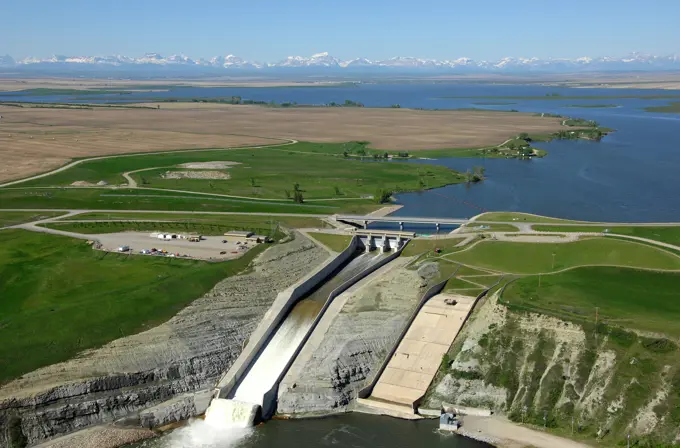aerial, St Mary's Dam, Resevoir, Alberta