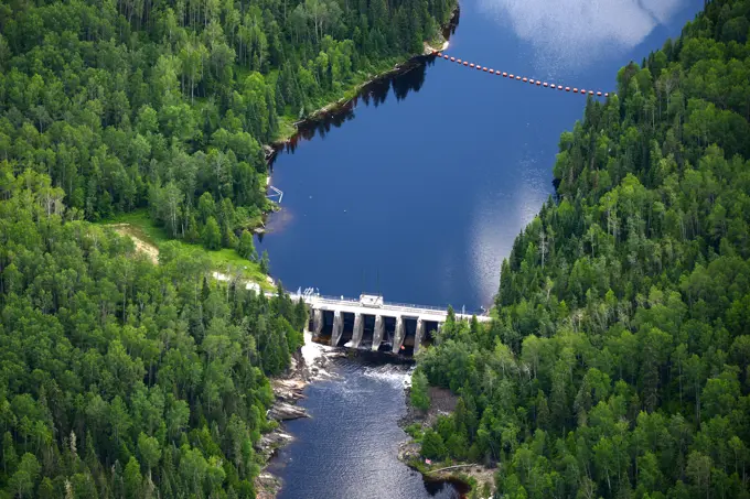aerial, Kenogami Dam, Long Lac, Ontario, Canada
