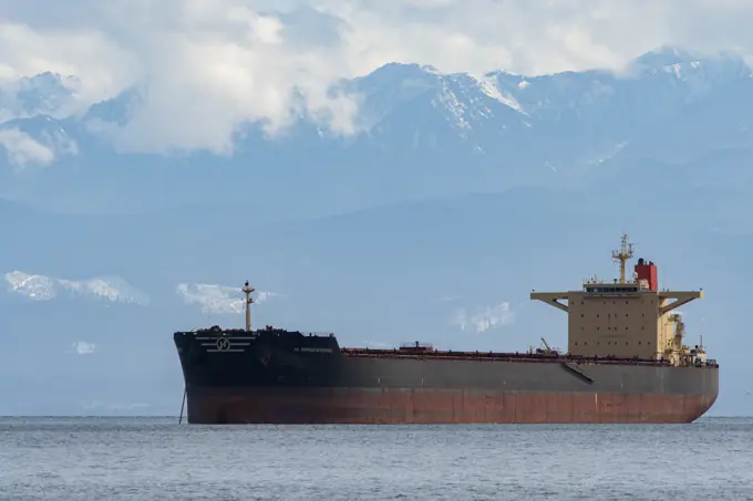 Tanker ship taken in the Straight of Juan de Fuca from Esquimalt Lagoon, Victoria, BC Canada