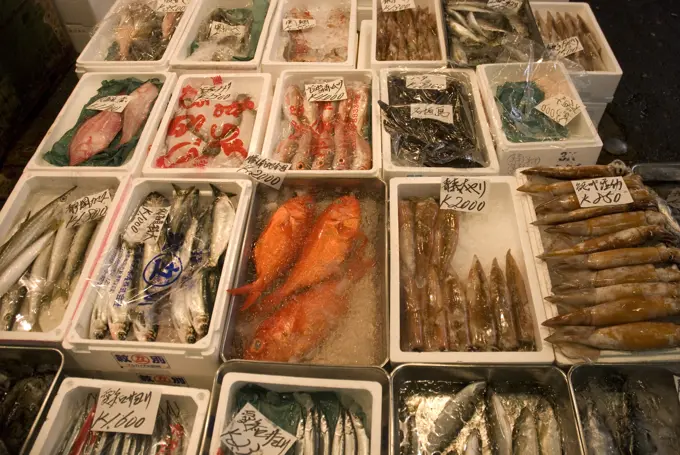 Tsukiji fish market stalls