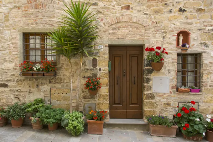 Doorway in old walled town of San Donato,Tavarnelle Val di Pesa, Tuscany, Italy