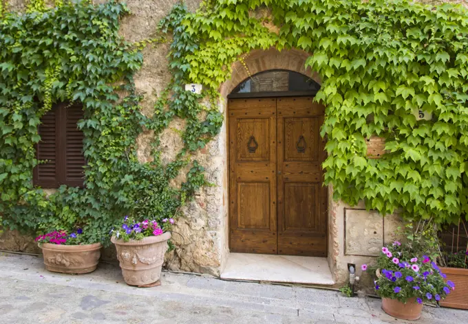 Doorway in Monteriggioni, a walled town in Tuscany, Italy