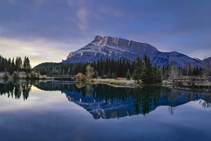Mount Rundle, reflected in Cascade Pond, Banff National Park, Alberta, canada