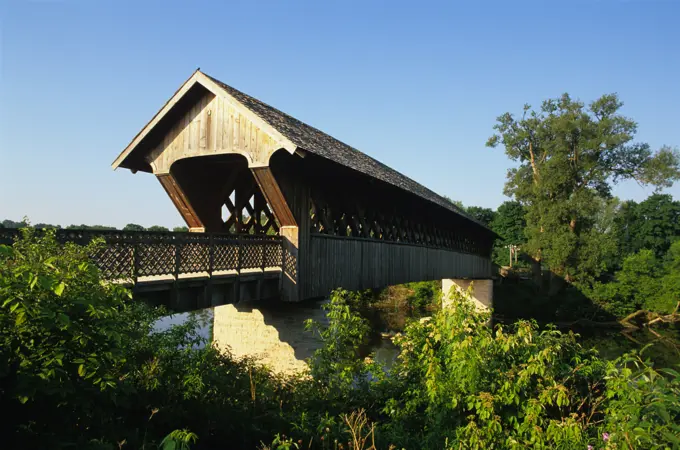 Covered bridge on City Park trail, Guelph, Ontario, Canada