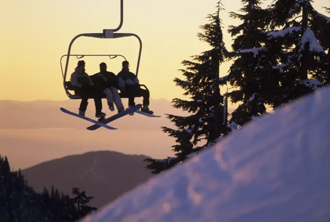 Riding the Sunshine Chair at Cypress Bowl Ski Resort, West Vancouver, British Columbia, Canada.