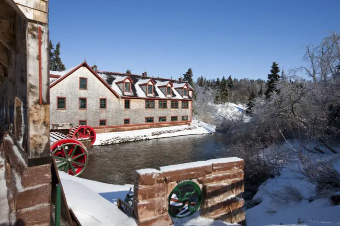 Mill in winter along Hunter River, Prince Edward Island, Canada.