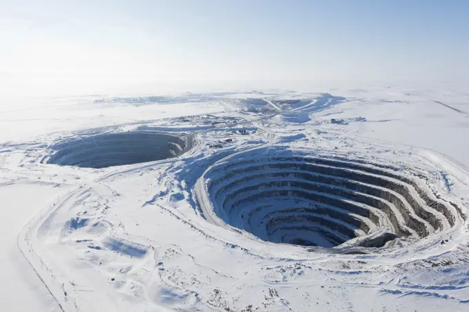Diavik Rio Tinto Diamond Mine quarries, Lac de Gras kimberlite field, Northwest Territories, Canada
