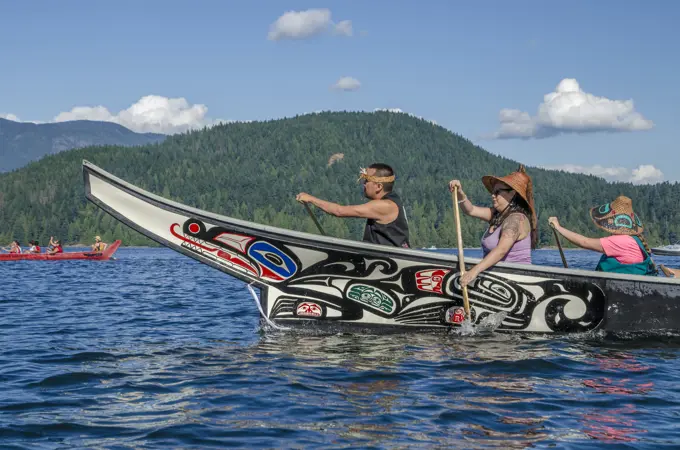 Many People, One Canoe. Salish First Nations, Gathering of Canoes to Protect the Salish Sea