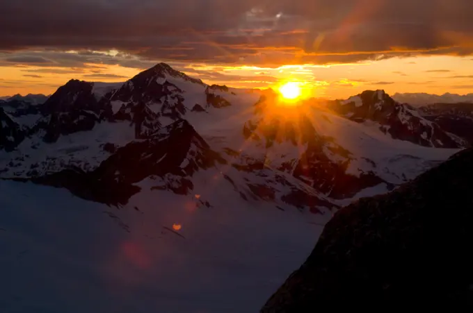 Sunset over the Purcell Mountains from Bugaboo Provincial Park, British Columbia