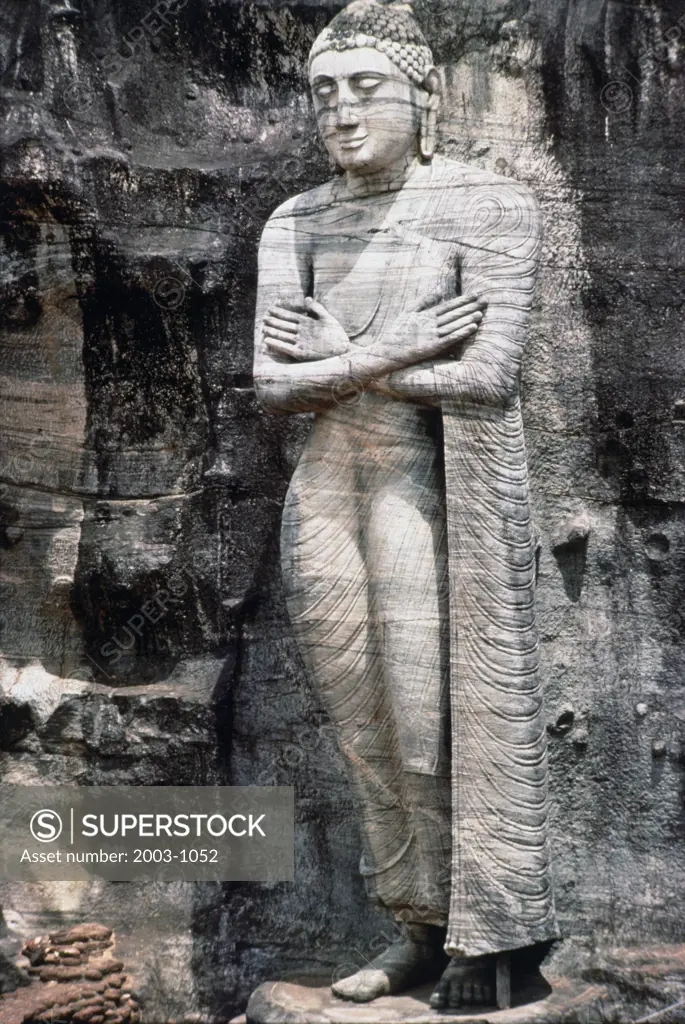 Buddha 12th Century Indian art Granite Gal Vihara Complex, Polonnaruwa Ruins, Sri Lanka