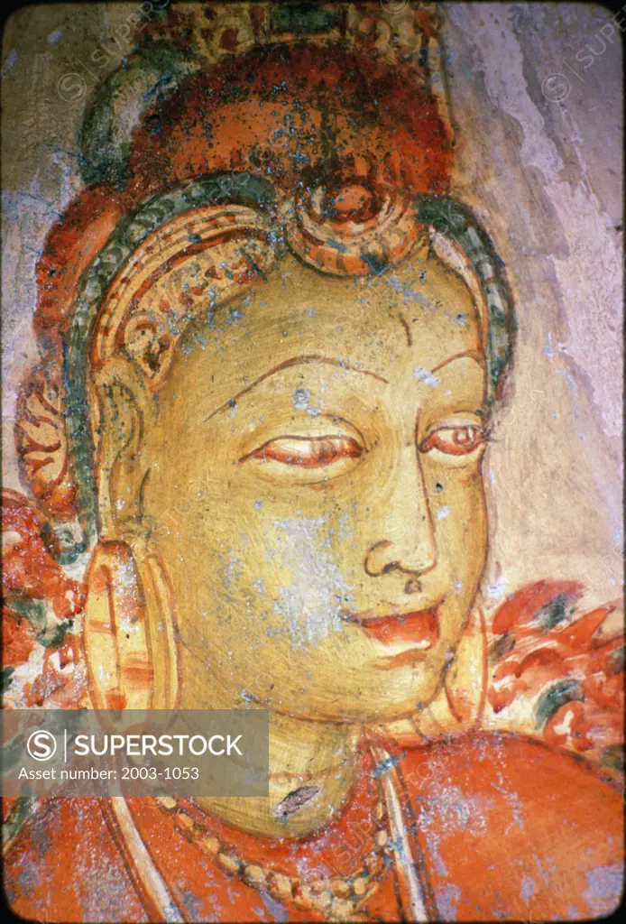 Royal Maidens (Detail) ca. 400 Indian Art Fresco Sigiriya Caves, Sri Lanka