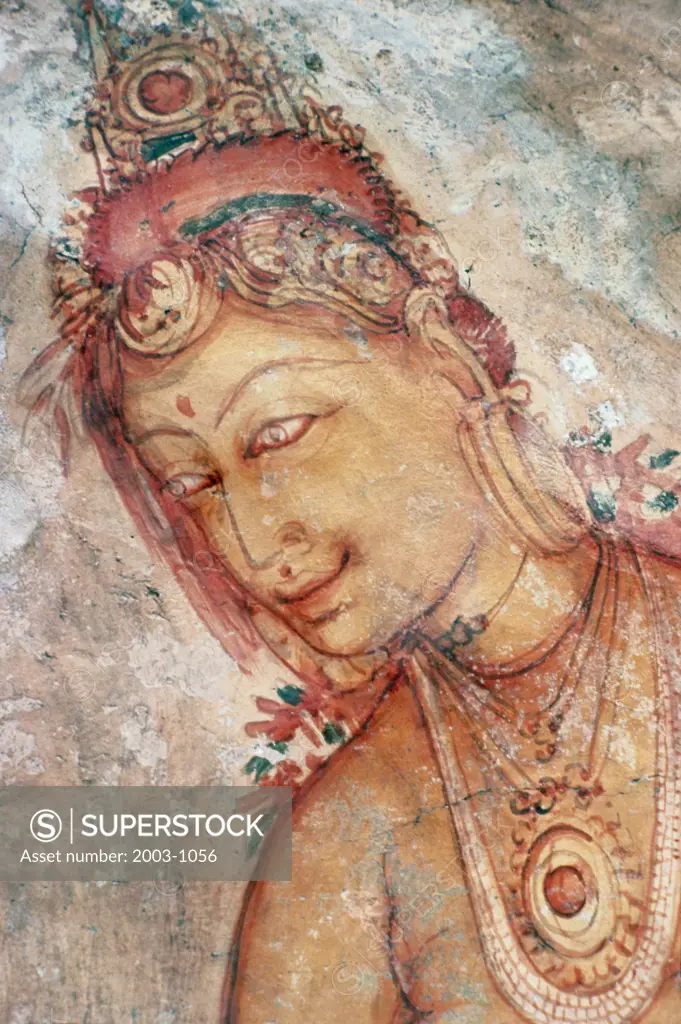 Royal Maidens (Detail) ca. 400 Indian Art Fresco Sigiriya Caves, Sri Lanka