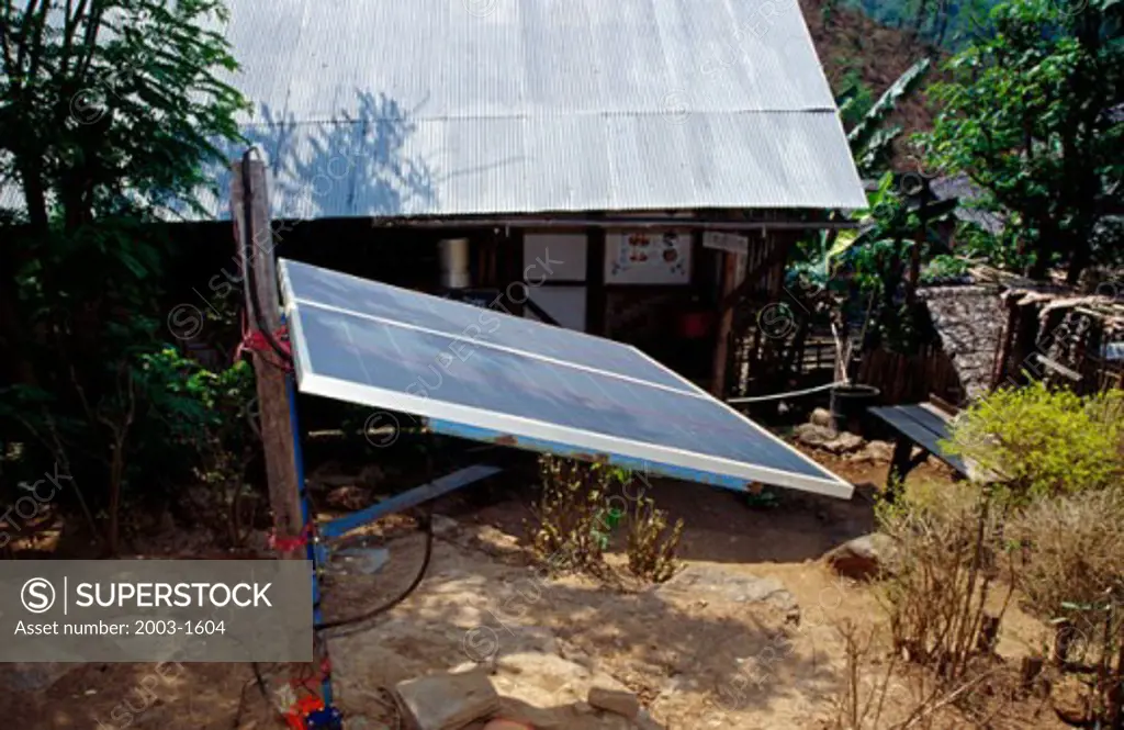 High angle view of a solar panel, Ban Huay Pu Keng, Thailand