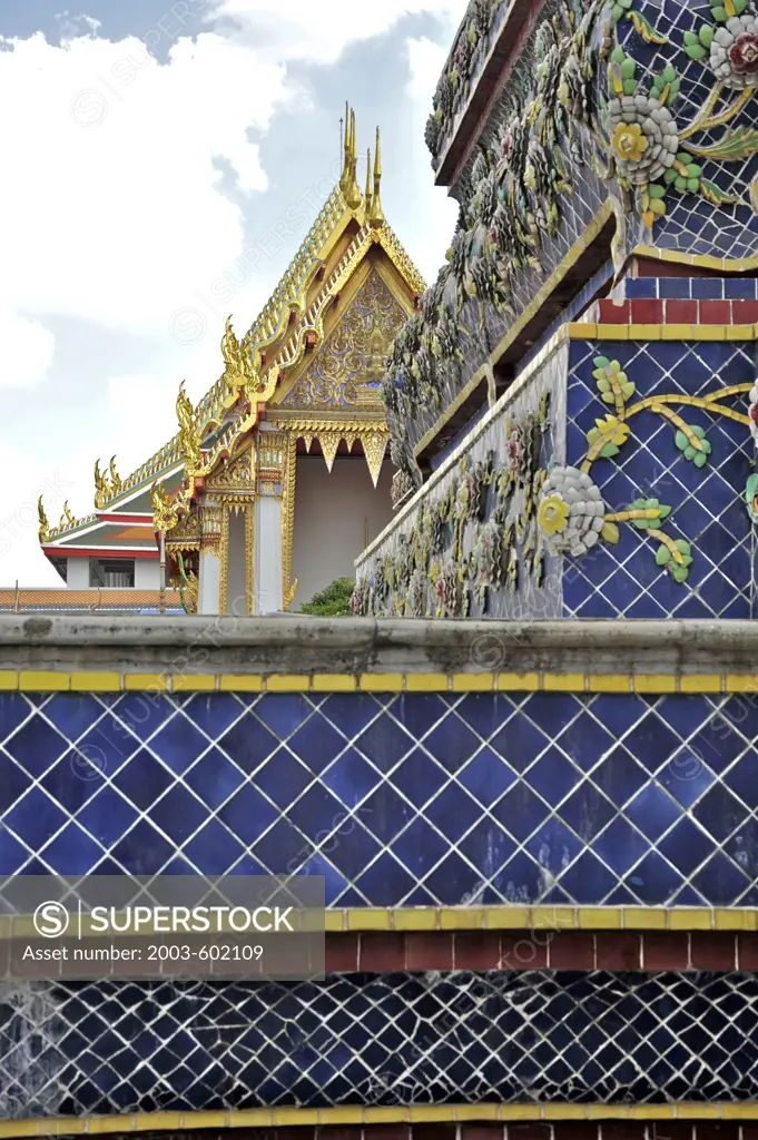 Architectural details of a temple, Wat Pho, Phra Nakhon District, Bangkok, Thailand