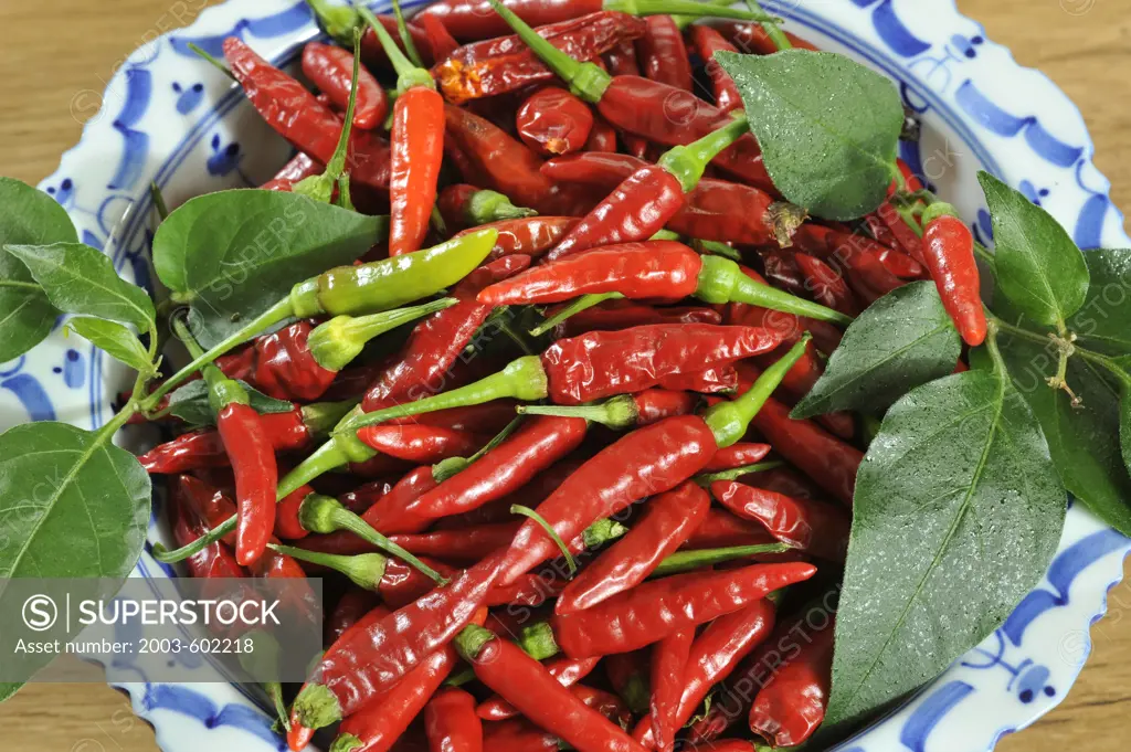 Red chili peppers in a basket