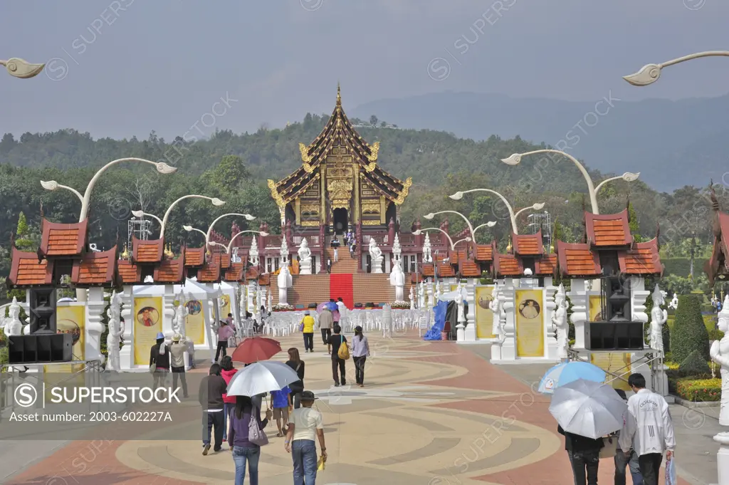 Tourists at a palace, Royal Pavilion, Chiang Mai, Thailand
